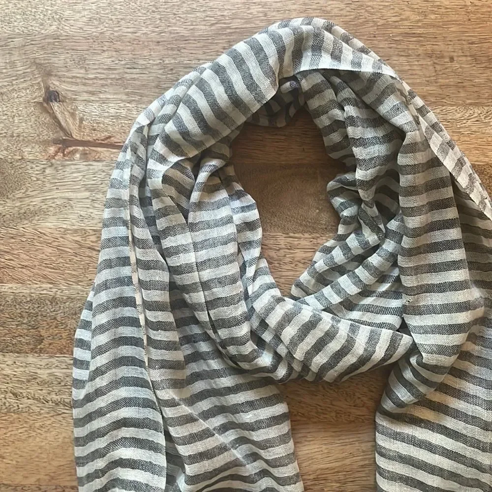 Black grey and off white striped natural fiber rock and roll chic scarf